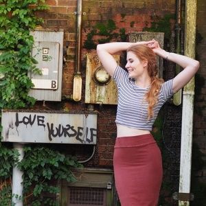 Black and White Striped Mock/Crew Neck Crop